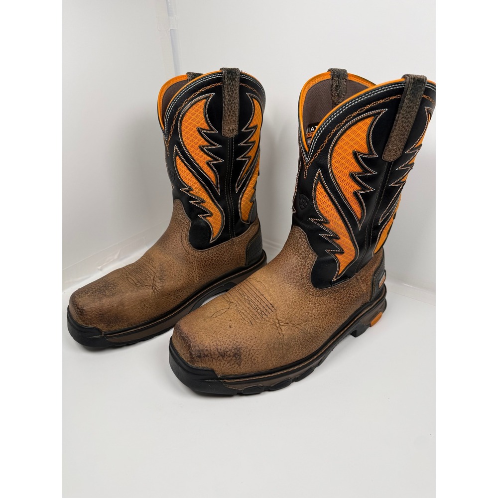 Ariat Work Boots Mens 10.5EE Brown Orange Intrepid VentTEK Composite Toe